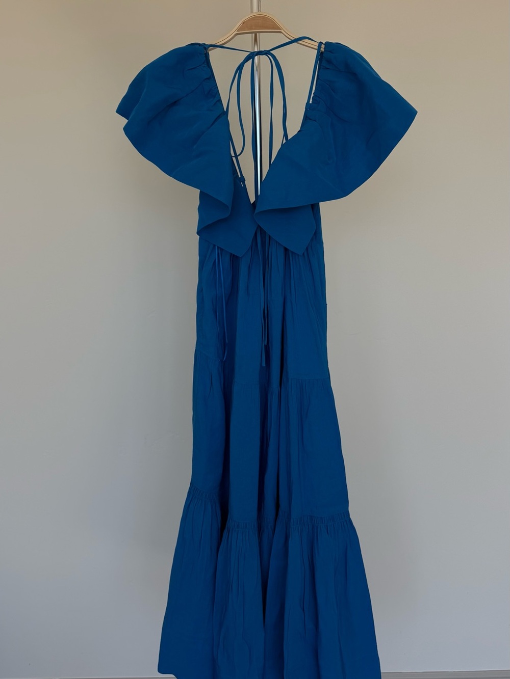 La Ligne Cobalt Blue Ruffled Maxi Dress with Tie Straps
